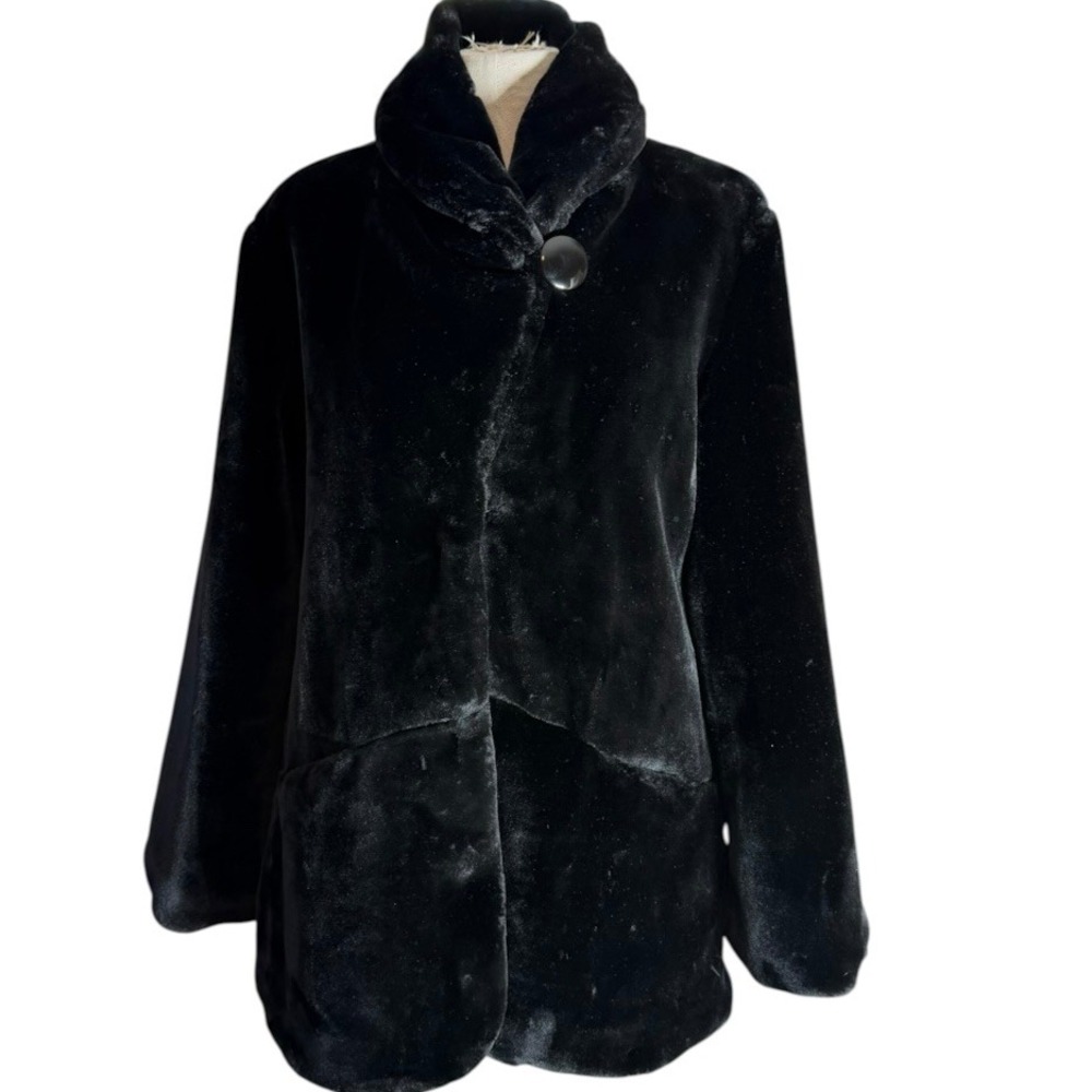 Attention Brown Faux Fur Coat Portrait Collar Mid Length Jacket Large L